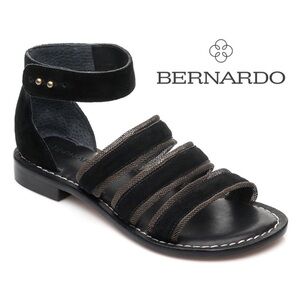 Bernardo Black Sandals Chain Mesh Suede Straps Size 6.5 Vero Curio